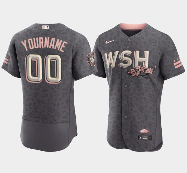 Men's Washington Nationals Customized 2022 Grey City Connect Cherry Blossom Flex Base Stitched Baseball Jersey
